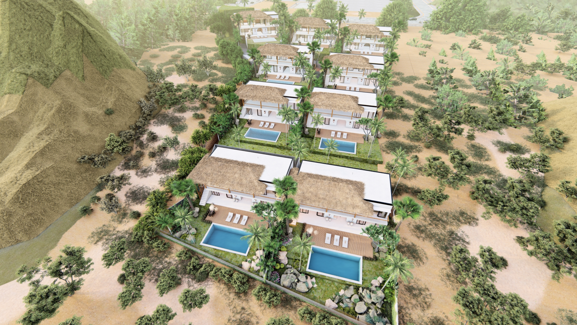 Overview of construction process on the Vesica Villas Celuke project in Amed.