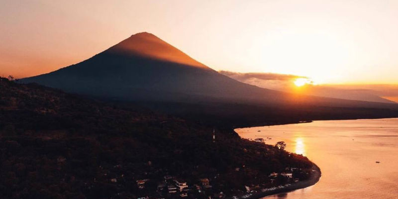 View from Amed of Mount Agung at sunset